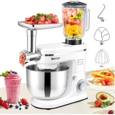 Huanyu 3-in-1 Food Processor 6L Multifunctional Kneading Machine with 1.5 Litre Mixer and Meat Grinder Universal Food Processor for Most Home Cooking