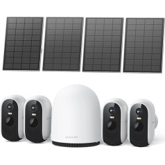 WUUK Outdoor Surveillance Camera Battery Solar Set, 2K WiFi Camera Outdoor Home Kit 4 Pieces, 32G Local Memory, Supports Alexa/Google Home/8 Camera, Compatible with 2.4G/5G WiFi, Smart Detection