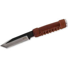 Herbertz Belt knife, AISI 420 steel, stainless leather handle, brown, leather sheath, robust outdoor knife and hunting knife, survival knife with fixed blade