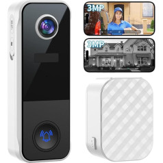 Ankway 3MP Video Doorbell with Camera Wireless, WiFi, 5200 mAh Battery, Two-Way Audio, Person Detection, Night Vision, Waterproof, Alarms, Compatible with Alexa, Smart WiFi Doorbell Camera