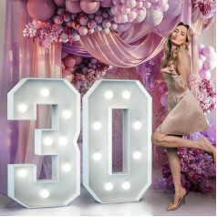 30th Birthday Decorations for Men and Women: 3ft 30th Wedding Anniversary Light Up Numbers Party Decoration Large Marquee Number for Glowing Balloons Birthday