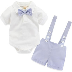 Gajaous Baby Boy Gentleman Suit, Outfit Set with Overalls, Short-Sleeved Bow Tie Shirt, Romper, Shorts and Braces, Festive, Christening, Wedding, 0–24 Months
