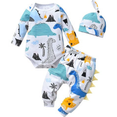 Joureker Newborn Baby Boy Clothing Graffiti Pattern Print Romper + Trousers + Hat 3-Piece Outfits Set White