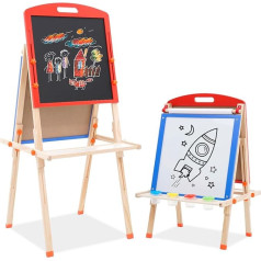 Arkyomi Children's Wooden Easel, Children's Board, Double-Sided Chalkboard and Whiteboard Set, Height-Adjustable Painting Board with Paper Roll, Playing Board, Stand Board with Accessories from 3 4 5