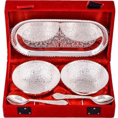 Rastogi Handicrafts Silver Plated Round Bowl and Tray Set Dried Fruit Bowl Set, Diwali, Christmas, Festival Gifts, Set