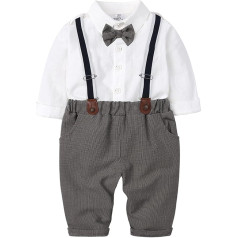 Infant Clothing for Toddlers Kids Baby Boys Gentleman Suit Shirt Long Sleeve Bowtie Plaid Suspender Trousers Outfits Set of 2