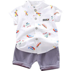 Toddler Kids Baby Boys Cartoon Plane Gentleman Shirt Tops Shorts Outfits Set Baby Suit Short Sleeve