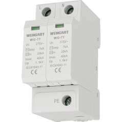 Wengart Surge Protection Device WG-7T, T1+T2 Level Protection, limp7kA 20-40kA AC275V, Household Surge Protection, DIN Rail Mounting (2P)