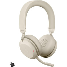 Jabra Evolve2 75 Wireless PC Headset with 8 Microphone Technology - Dual Foam Stereo Headphones with Modern Active Noise Cancellation, USB-C Bluetooth Adapter and UC Compatibility - Beige