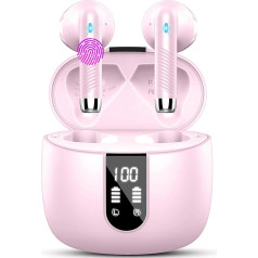 Bluetooth Headphones, Wireless Bluetooth 5.3 In-Ear Headphones with 4 ENC Mic, HiFi Stereo, Wireless Headphones Deep Bass Wireless Earbuds, LED Display, IP7 Waterproof Earbuds, Light Pink