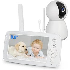 Baby Monitor with 5 Inch Camera and Audio Camera 1080P IPS Display HD 720P No WiFi No App Panorama Tilt Zoom Bi-directional Conversation Night Vision Infrared VOX Mode