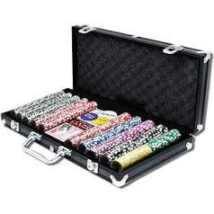 HENGMEI Poker Set with 500 Laser Poker Chips Poker Case Complete Set Poker Cards Accessories Including 2 x Poker Decks, 5 x Dice, 3 x Dealer Buttons, Poker, Poker Chips, Case, Jetons (Black)