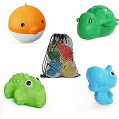 Silicone Bath Toys for Toddlers, Mould Free Dinosaur Duck Turtle Bath Toys, Quick Fill Self Sealing Baby Toys with Mesh Bag, Bathtub Toys, Water Pool Toys for Toddlers (4 Pieces)