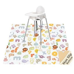 Womumon High Chair Floor Mat, Baby Splash Mat for Under Highchair/Arts/Crafts, Waterproof Spill Mat, Non-Slip Splash Mat, Washable Dirt Mat and Tablecloth (Alphabet)