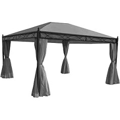 Cadiz Pergola Garden Gazebo, Sturdy 7 cm Frame with Side Wall + Mosquito Net - Grey 4 x 3 m