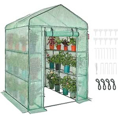 VEVOR Walk-In Greenhouse 1.4 x 1.4 x 2.0 m Greenhouse with Shelves, Set Up in Minutes, High Strength PE Cover with Door & Windows and Steel Frame, Suitable for Planting and Storage, Green