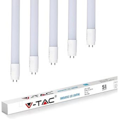 V-Tac LED Tube 150 cm | LED Fluorescent Tube 150 cm | LED Tube Fluorescent Tube Neon Tube Lamp | Samsung Chip - Daylight White (6400 K) - 2000 Lumen - T8 - G13-22W - 150 cm | Pack of 5