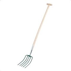 Rekord Compost Fork with 5 Tines and 110 cm Ash Wood T-Handle, Working Width: Approx. 22 cm, for Loosening, Harvesting and Spreading - Manure Fork, Pitchfork