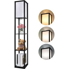 LED Wooden Floor Lamp, Floor Lamp with E27 Bulb (3000K-5000K), 1.62 m Floor Lamp with 3 Wooden Shelves, Retro 3 Colour Temperatures, Bedside Lamp with Lampshades for Bedroom, Living Room, Office,