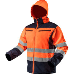 NEO Warning softshell work jacket with hood, orange, size L