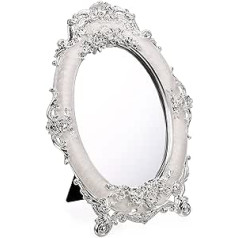 SUMTree Rose Embossed Vanity Mirror Antique Oval Table Mirror with Stand for Home Bedroom Dresser Living Room Bathroom