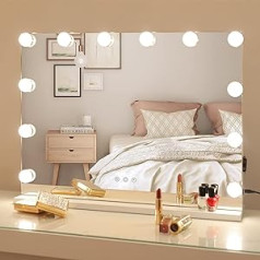 Wayking Hollywood Illuminated Makeup Mirror with LED Lights, Touch Control, Large Cosmetic Mirror with 12 Light Bulbs, Table Top Cosmetic Mirror, White