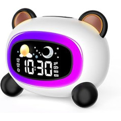 Lemnoi Children's Alarm Clock Sleep Trainer for Boys and Girls, Battery Operated Children's Alarm Clock with Snooze Function, 4 Brightness Levels and Colourful Night Light, Gift for Children