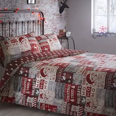 Unbekannt Portfolio Bettwäsche-Set, Weihnachts-Design, Bettbezug und 2 Kissenbezüge, Rot, Doppelbett-Größe