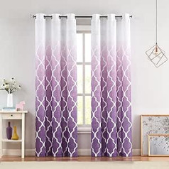 Beauoop White to Purple Semi-Transparent Curtains with Colour Gradient, Moroccan Narrow Linen Look Curtains, 107 cm Wide Curtains with Eyelets, Living Room, Bedroom, Children's Room (107 x 245 cm,