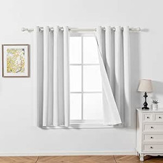 MYSKY HOME Curtains White with Eyelets Soundproofing Curtains Blackout Curtain Linen Look Curtain for Children's Room and Living Room, Set of 2 H 160 x W 140 cm, White