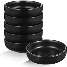 Housoutil Sauce Dish Ceramic Bowls Mini Dip Bowls Round Serving Bowl Sauce Bowl Spice Bowl Snack Bowl Side Dish Fruit Container for Soy Sauce Dip Black Pack of 6