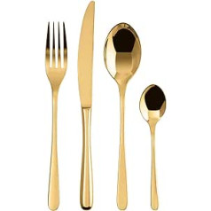 Sambonet, Taste Golden Cutlery Set 24 Pieces 6 x Forks, Knives, Tablespoons, Teaspoons, 6 People, Dishwasher Safe, Stainless Steel, Gold