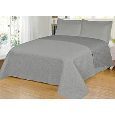 Bedspread Bed Throw 250 x 260 cm Reversible 100% Microfibre Extra Soft with 2 Pillowcases 50 x 70 cm Bedspread Bed Throw for Double Bed 140/150/160 cm for Spring and Summer - Grey