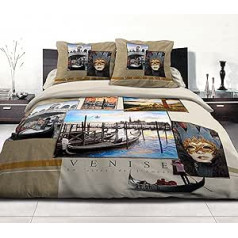Home Passion Bettbezug – 3-teilig | 100% Baumwolle – 57 Fäden | Doppelbett – 220 x 240 cm Sand Bettwäsche Dream in Venedig, Venise Zobel, 220x240 cm, 3