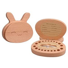 AhfuLife Handmade Panda Baby Tooth Box Wooden Milk Teeth Storage Box for Children's Teeth, Cute Tooth Box, Milk Tooth Box (Rabbit)
