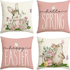 Artoid Mode Flowers Butterfly Easter Eggs Rabbit Easter Cushion Covers Set of 4 45 x 45 cm Happy Easter Decorative Cushion Cover Couch Living Room Decoration