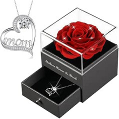 Preserved Eternal Rose Mum Gift, Handmade Eternal Real Roses with Splitter Necklace Mother Gifts, Birthday Anniversary Gifts for Women Mum Grandma