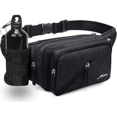 Bum Bag for Men and Women, Water-Repellent Waist Bag with Bottle Holder, Multifunctional Strap, Adjustable Bum Bag for Hiking, Dog Walks, Outdoor Activities, black