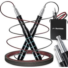 EliteAthlete Adult Skipping Rope - Speed Rope with Replacement Rope - Professional Ball Bearings - Skipping Rope - Jump Rope - Fitness Crossfit Boxing - Adult Skipping Rope Including Rope Protector + Bag