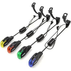 Hirisi Tackle Carp Fishing Swinger LED Alarm Bite Alarm Set Red Yellow Blue Green 4 in Case