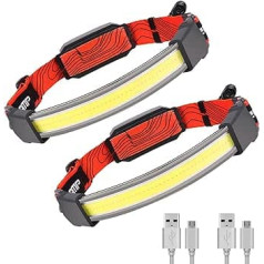 LED Rechargeable Headlamp, Head Torch, Rechargeable, Headlamp, Red Light, USB, Headlamp Jogging with Rear Light, Running Light, 1000 Lumens, 3 Light Modes, for Camping, Fishing, Headlamps, Lanterns (2 Pieces)