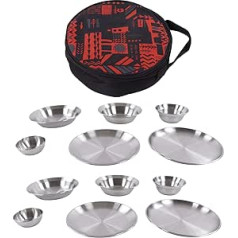 HERCHR 12 Piece Camping Set Stainless Steel Plates and Bowls, Kitchen Dinner Plates, 12 Pieces, Outdoor Tableware Set with Storage Bag, Round Plates for Outdoor Hiking Camping