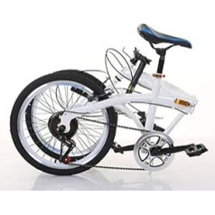 SHZICMY 20 Inch Folding Bike Carbon Steel Folding Bike Small Unisex Folding Bike 7-Speed Variable Speed Front V Brake and Rear Brake, Adult Portable Bicycle City Bicycle (White)
