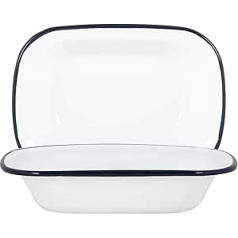 Argon Tableware White Enamel Cakes Dishes 20 cm Navy Pack of 2