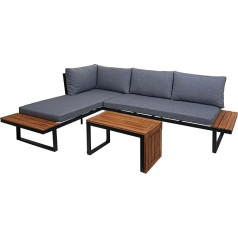 Mendler HWC-L27 Garden Furniture Set Lounge Set Sofa Spun Poly Aluminium Acacia Wood MVG Certified - Dark Grey