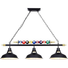 KEELED Billiard Lamp Pendant Light Black 3-Bulb Vintage Industrial Pendant Lamp 98 cm / 38 Inch Long for Billiard Dining Table Kitchen Island Dining Room E27 Bulb Not Included