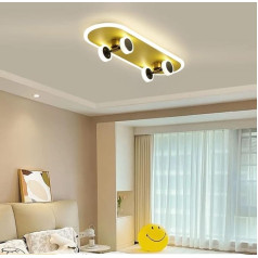 YUPIN LED Ceiling Light Children's Lamp Cartoon Skateboard Design Ceiling Lamp Bedroom Baby Lamp Children's Room Modern Living Room Pendant Light Nursery Acrylic Lighting Metal Chandelier Yellow 60 cm