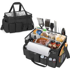 HODRANT Barbecue Utensils Caddy with Paper Towel Rack, Large Bag for Grill Tools for Tailgating Essentials, Outdoor Kitchen Accessories, Pockets Organiser for Picnic or Camping, Bag Only