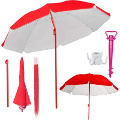 KOKOBOX Parasol Beach Windproof Stable Parasols for Garden Outdoor Balcony Patio Parasol Beach Includes Beach Accessories 1 Parasol Holder + 1 Parasol Hook - 180 cm