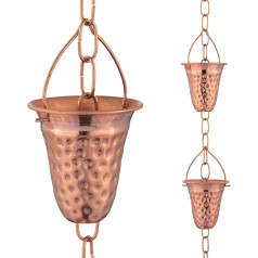 Marrgon Copper Rain Chain Hammered Decorative Chimes and Cups Replace Gutter Downpipe and Direct Water From Home Path for Stunning Fountain Display - 2.6m Long for